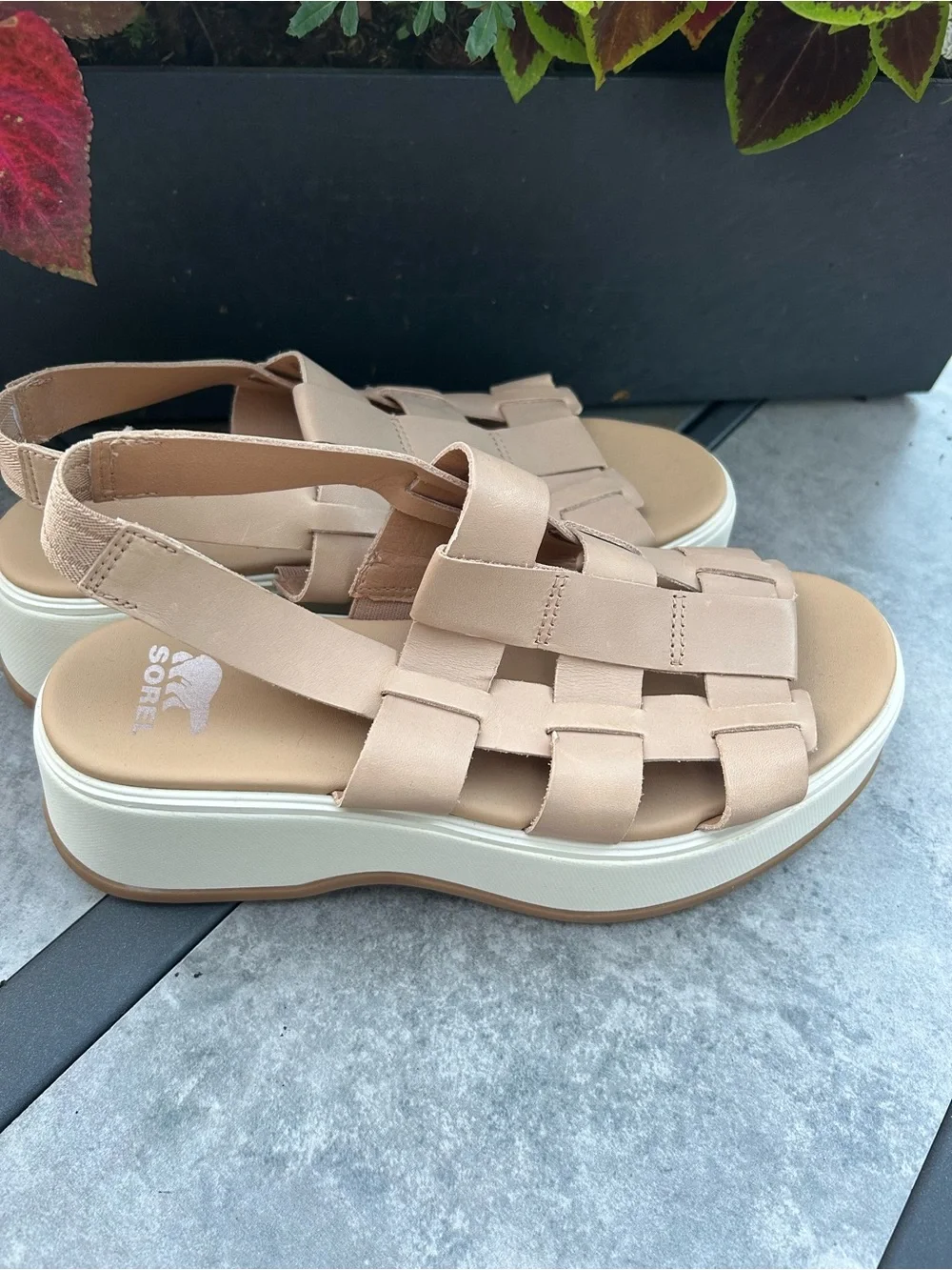 SOREL ONA Streetworks Go-To Beige Leather Platform Sandals Size 8.5